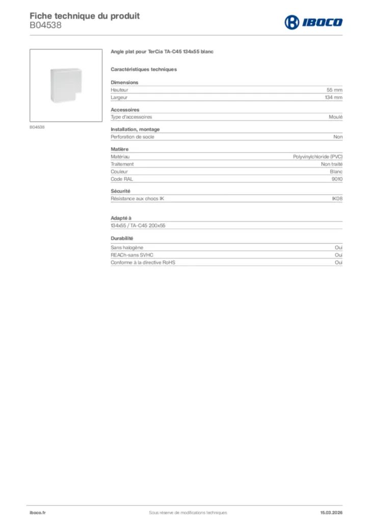 Image Iboco Fiche technique du produit B04538 | Hager France