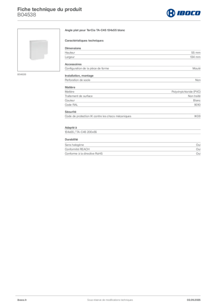 Image Iboco Fiche technique du produit B04538 | Hager France