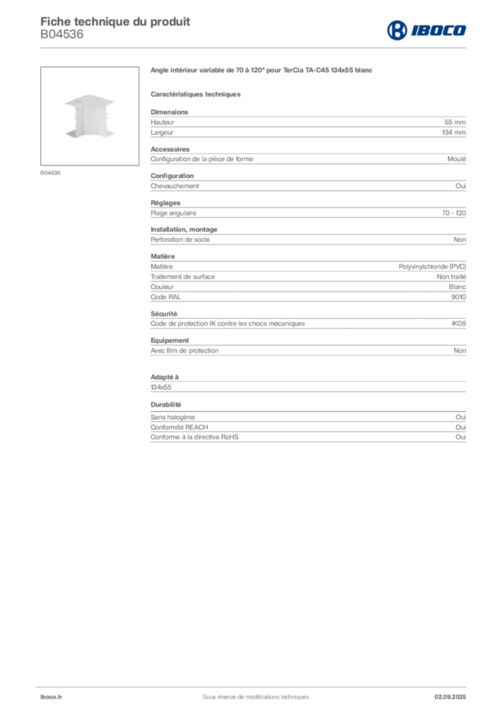 Image Iboco Fiche technique du produit B04536 | Hager France