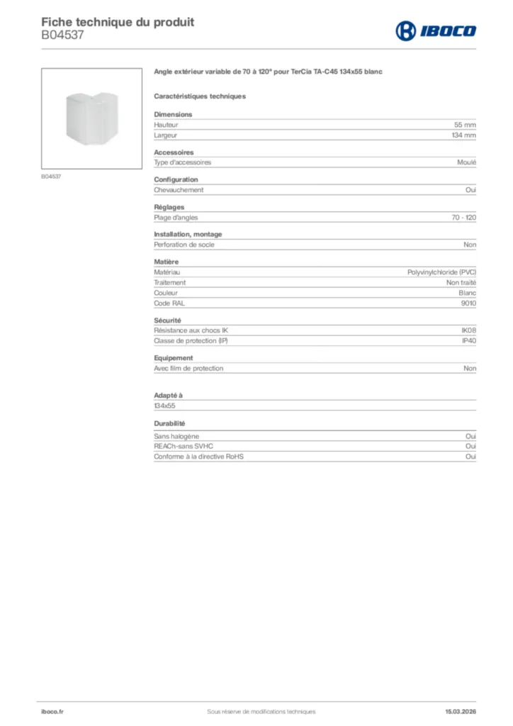 Image Iboco Fiche technique du produit B04537 | Hager France