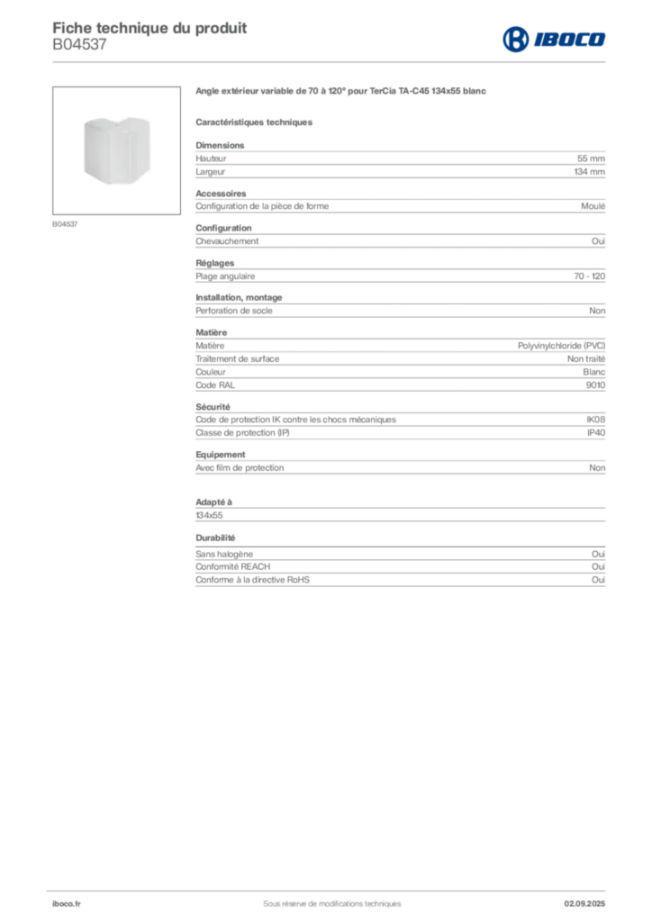 Image Iboco Fiche technique du produit B04537 | Hager France