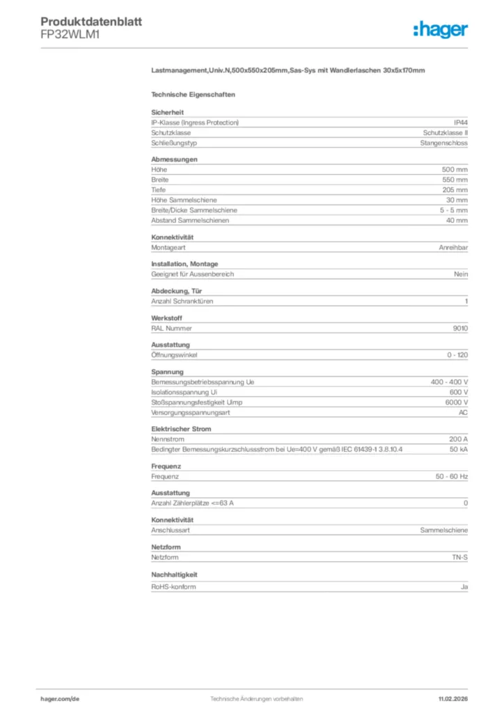 Bild Hager Produktdatenblatt FP32WLM1 | Hager Deutschland
