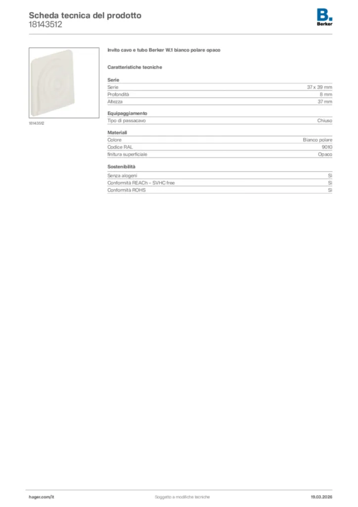 Immagine Berker Scheda tecnica del prodotto 18143512 | Hager Italia