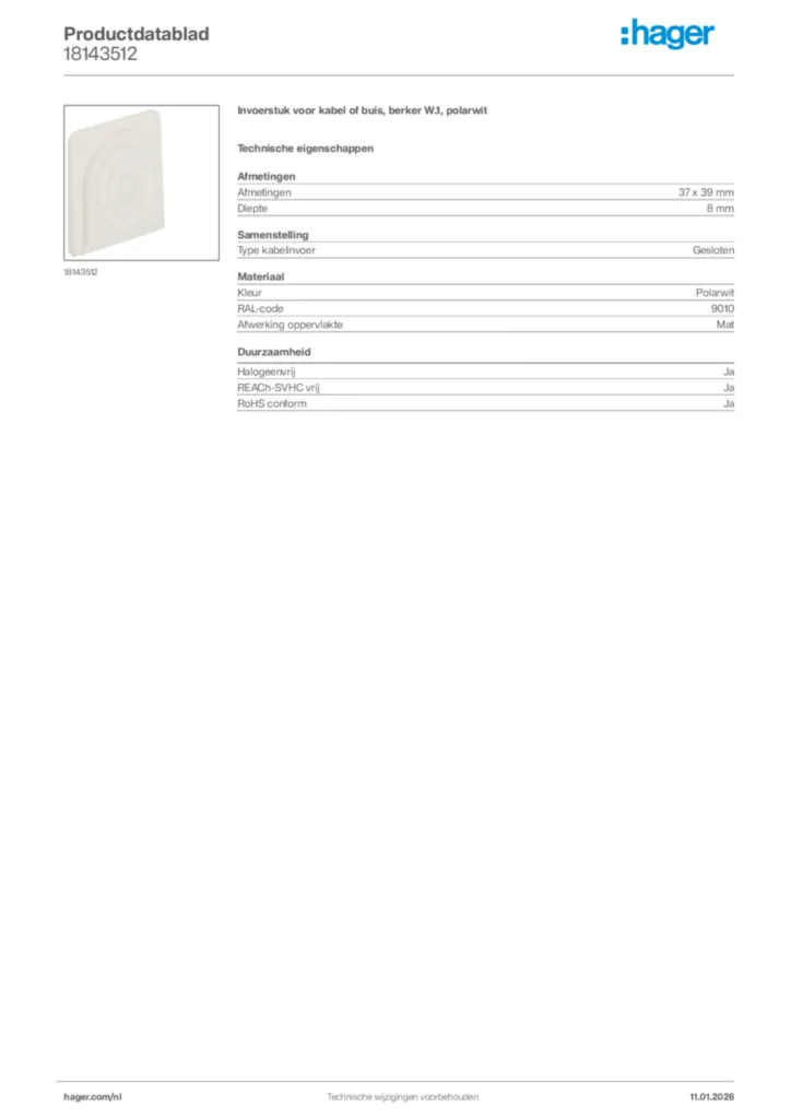 Afbeelding Hager Productdatablad 18143512 | Hager Nederland