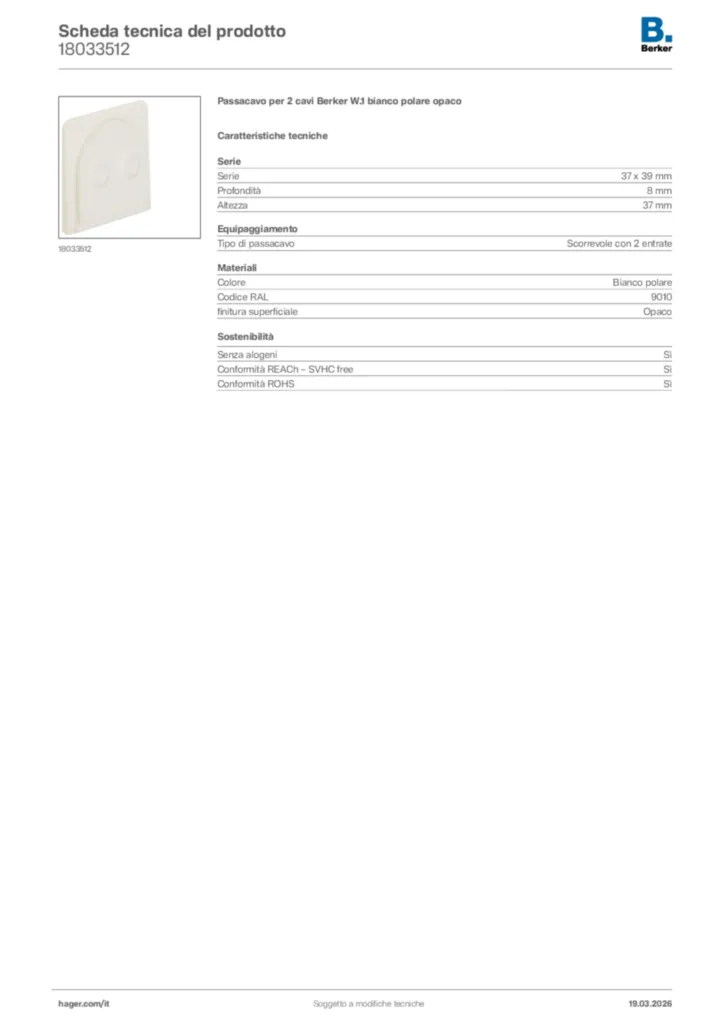 Immagine Berker Scheda tecnica del prodotto 18033512 | Hager Italia
