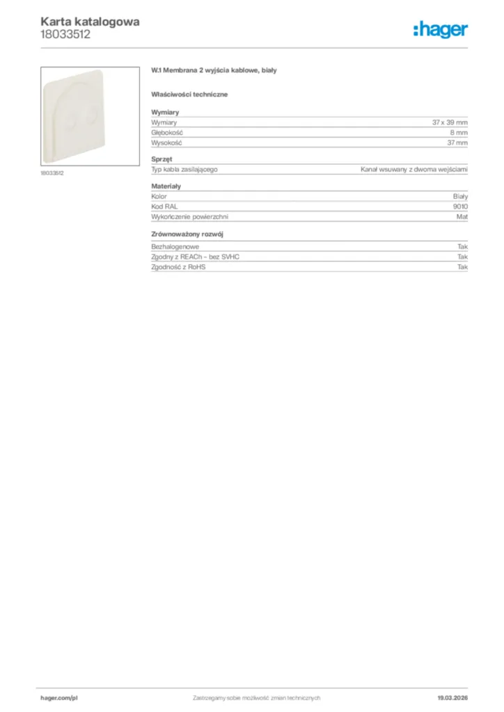 Zdjęcie Hager Karta katalogowa 18033512 | Hager Polska