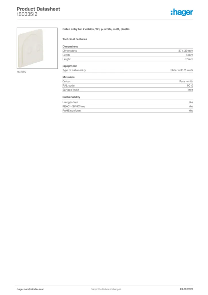 Image Hager Product data sheet 18033512  | Hager