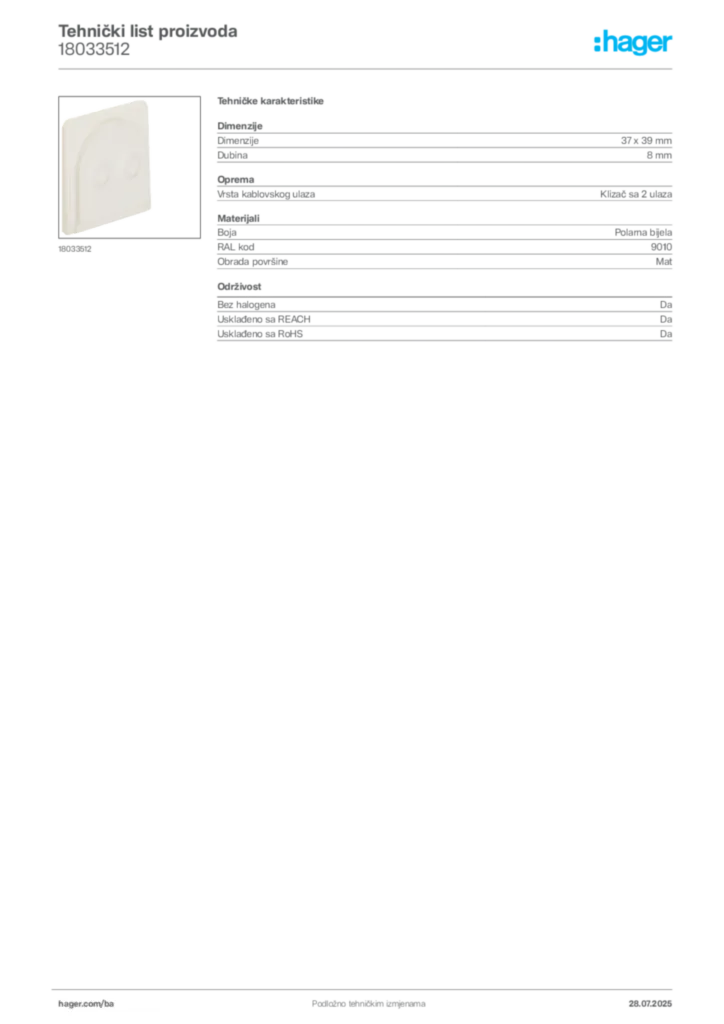 Slika Hager Product data sheet 18033512  | Hager