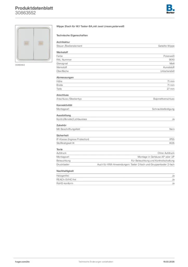 Bild Berker Produktdatenblatt 30863552 | Hager Deutschland