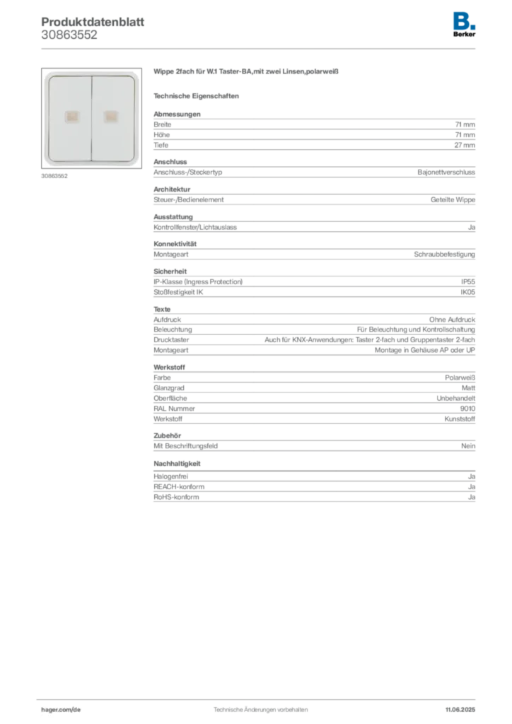 Bild Berker Produktdatenblatt 30863552 | Hager Deutschland