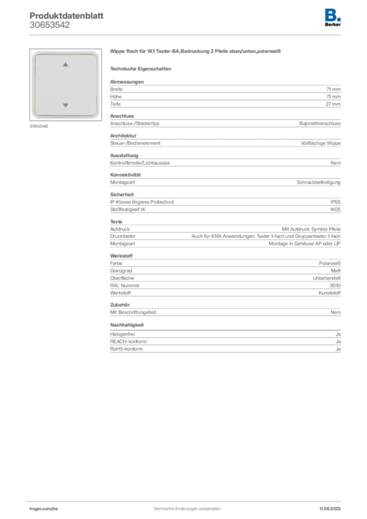 Bild Berker Produktdatenblatt 30653542 | Hager Deutschland