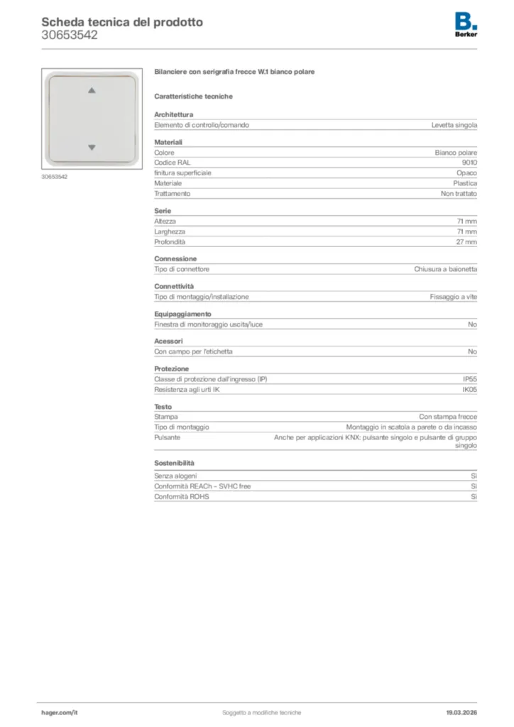 Immagine Berker Scheda tecnica del prodotto 30653542 | Hager Italia