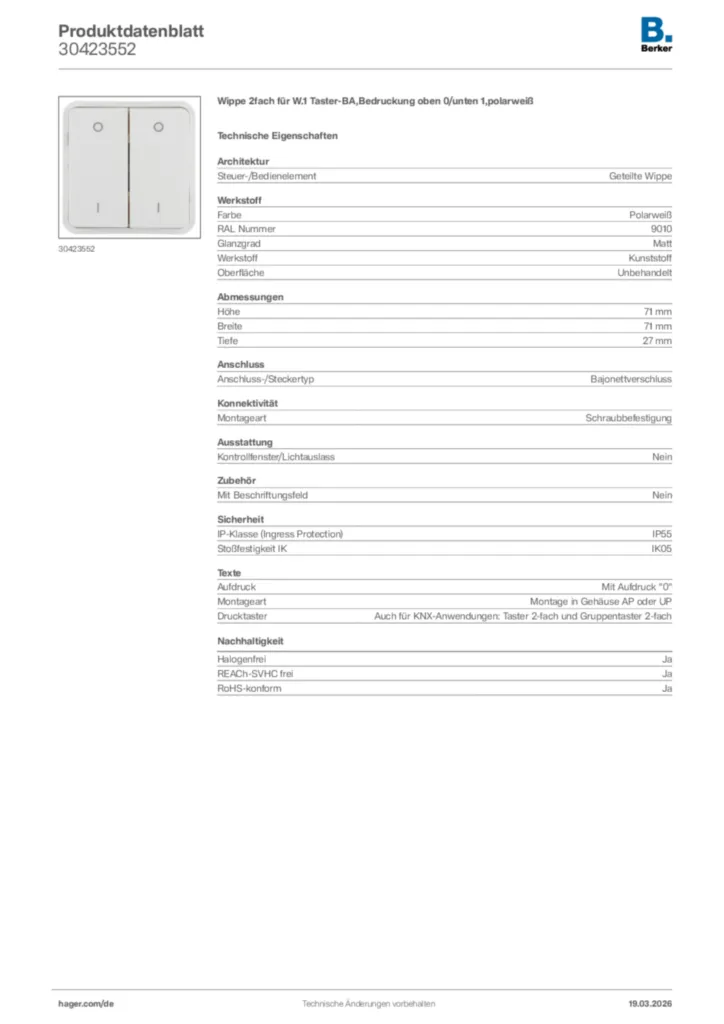 Bild Berker Produktdatenblatt 30423552 | Hager Deutschland