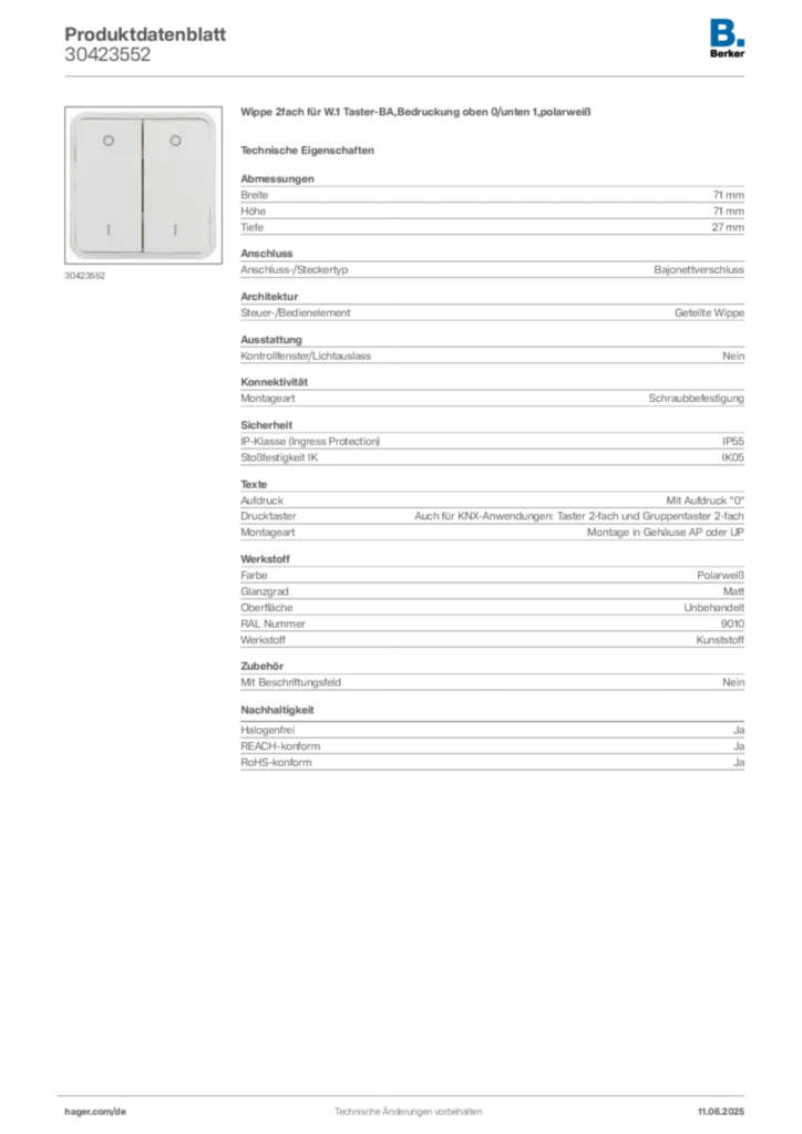 Bild Berker Produktdatenblatt 30423552 | Hager Deutschland