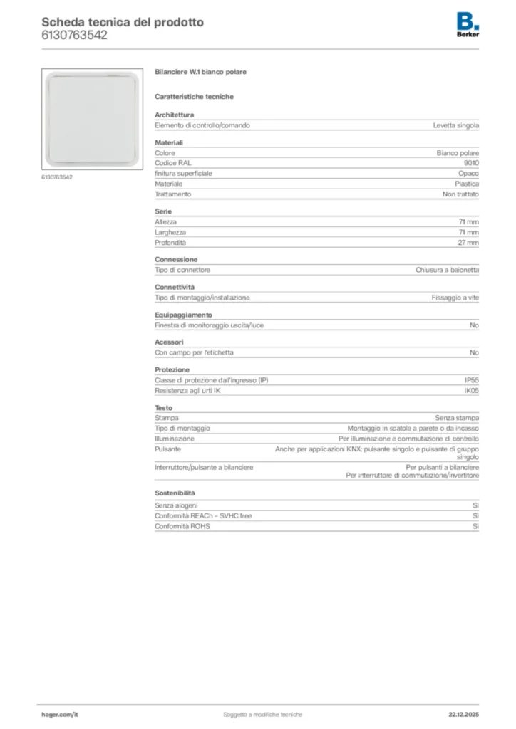Immagine Berker Scheda tecnica del prodotto 6130763542 | Hager Italia