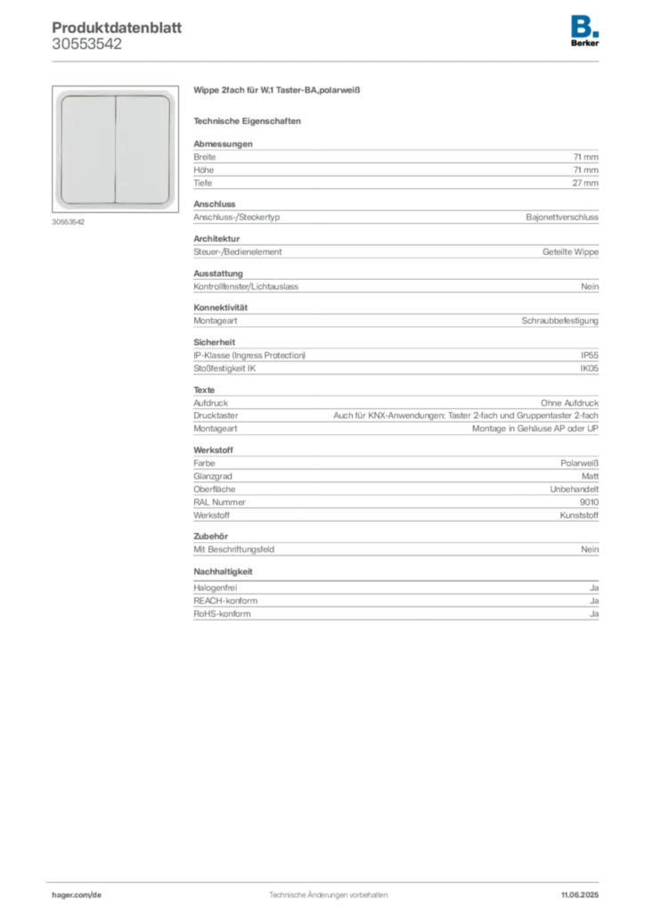 Bild Berker Produktdatenblatt 30553542 | Hager Deutschland