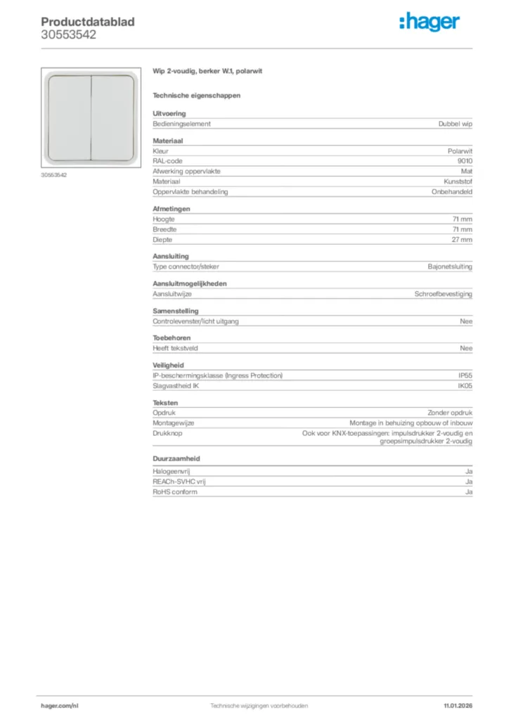 Afbeelding Hager Productdatablad 30553542 | Hager Nederland