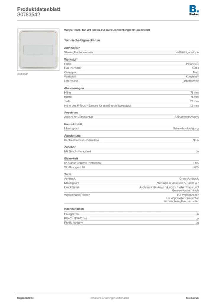 Bild Berker Produktdatenblatt 30763542 | Hager Deutschland