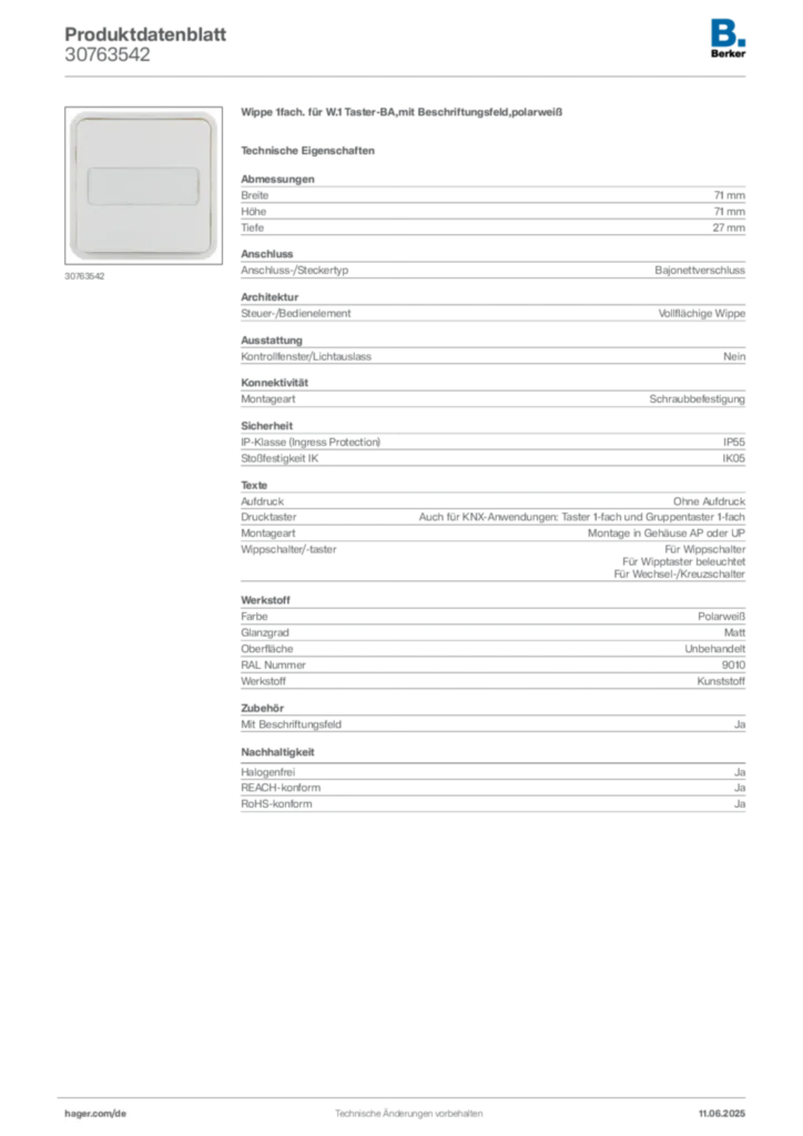 Bild Berker Produktdatenblatt 30763542 | Hager Deutschland