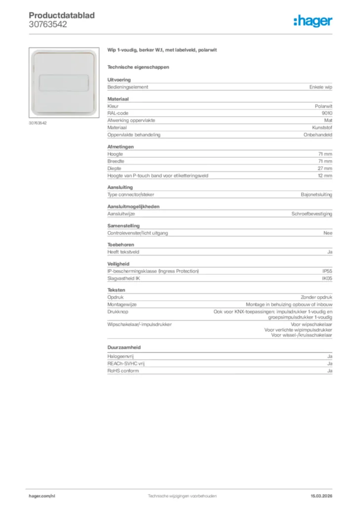 Afbeelding Hager Productdatablad 30763542 | Hager Nederland