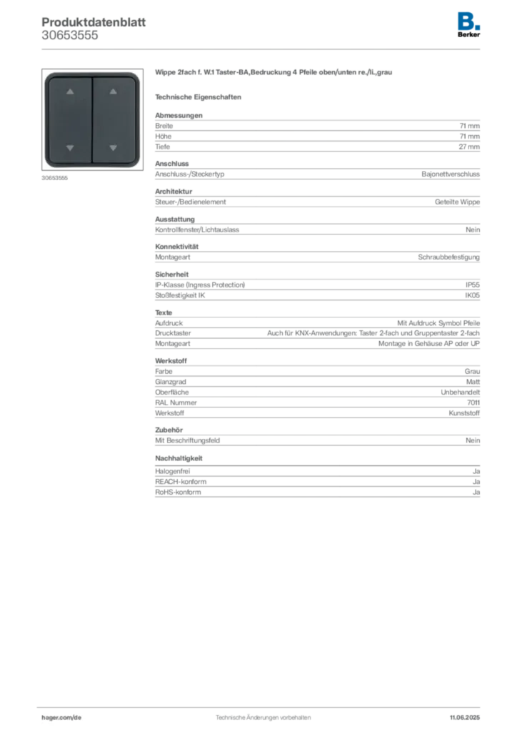 Bild Berker Produktdatenblatt 30653555 | Hager Deutschland