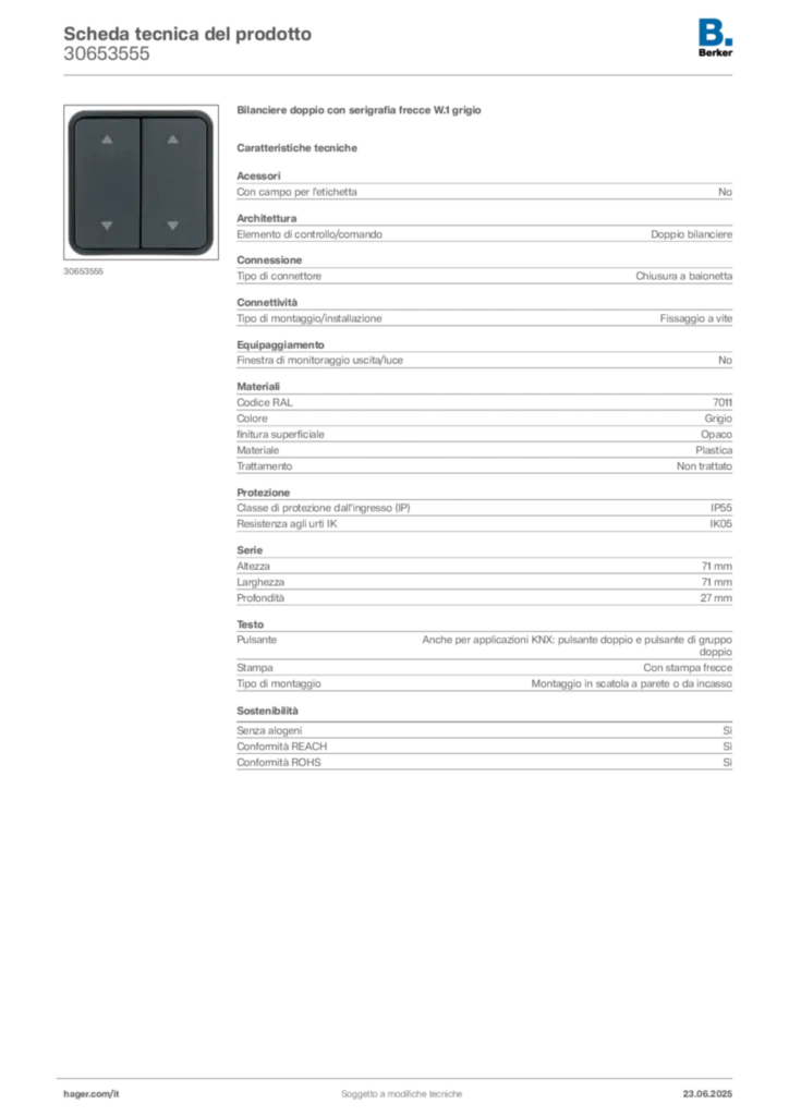 Immagine Berker Scheda tecnica del prodotto 30653555 | Hager Italia