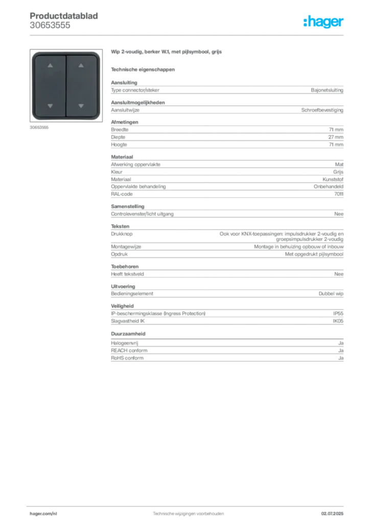 Afbeelding Hager Productdatablad 30653555 | Hager Nederland