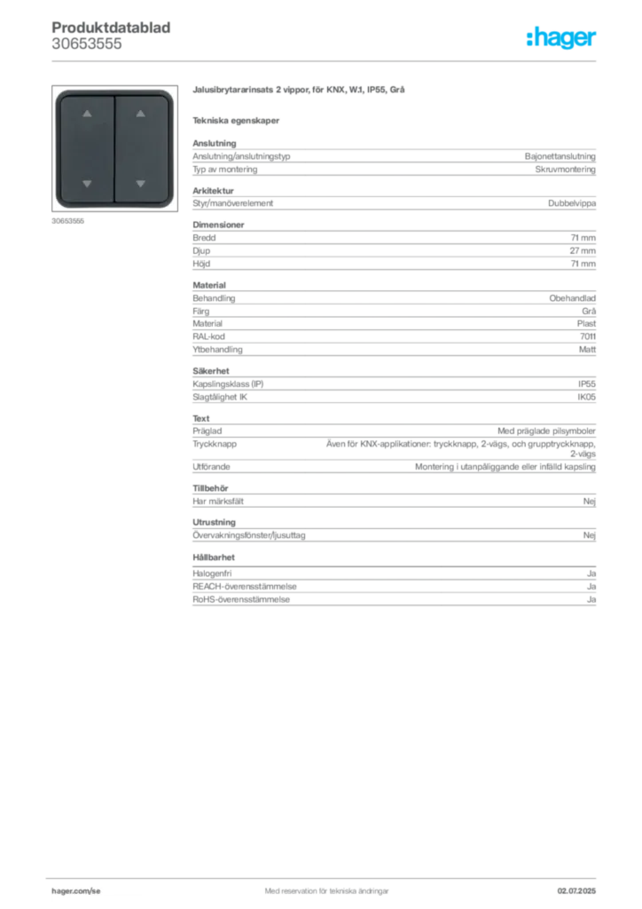 Bild Hager Produktdatablad 30653555 | Hager Sverige