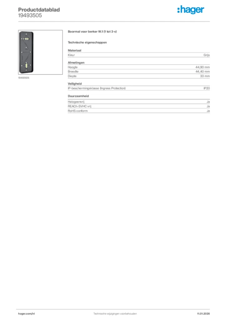 Afbeelding Hager Productdatablad 19493505 | Hager Nederland