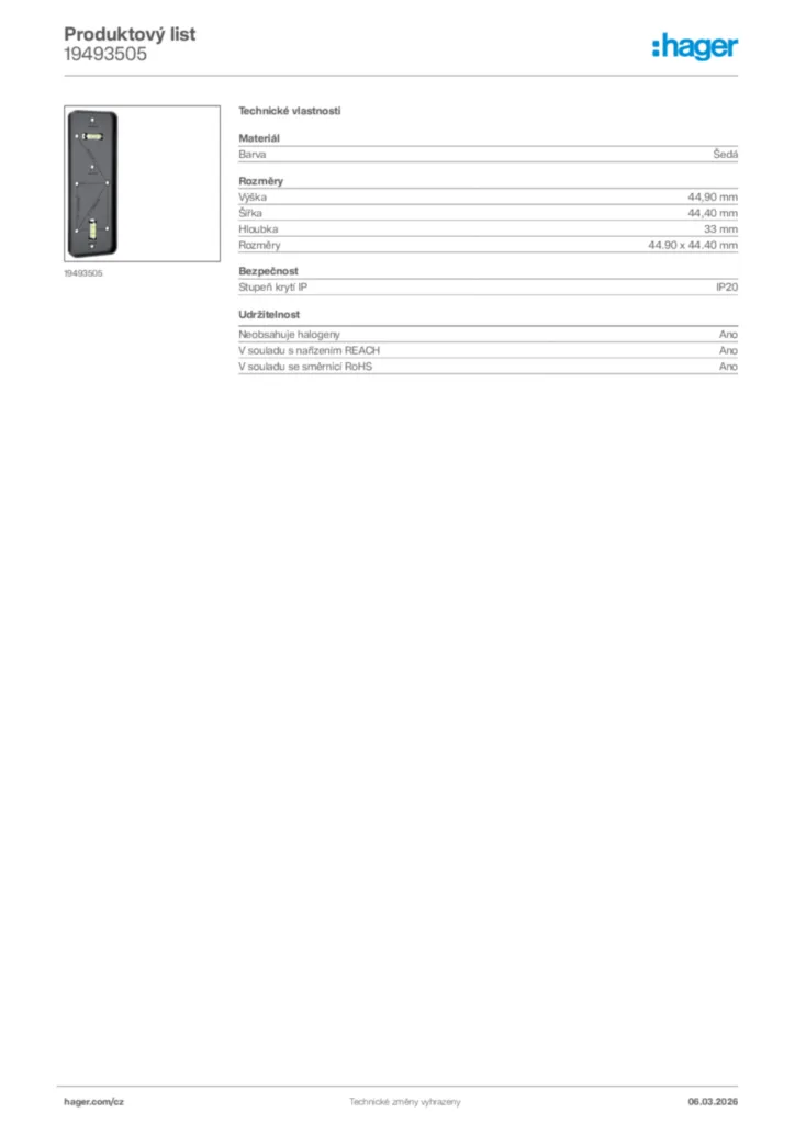 Obrázek Hager Product data sheet 19493505 | Hager