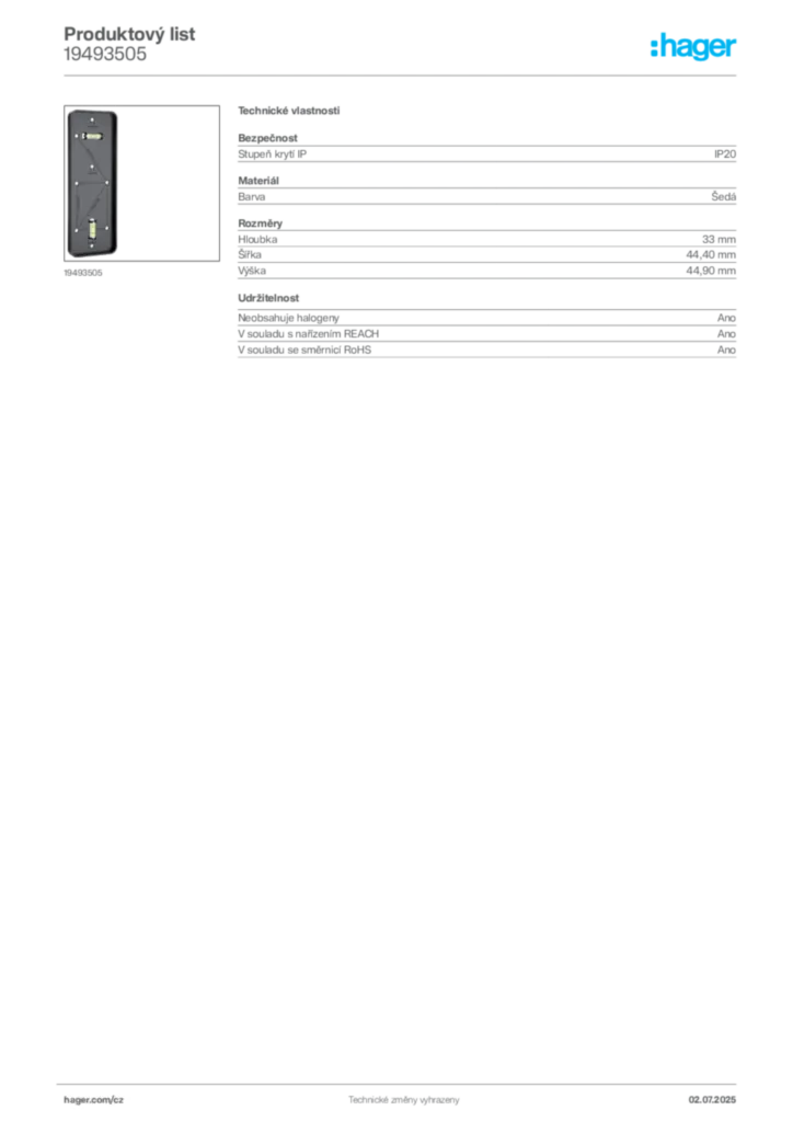 Obrázek Hager Produktový list 19493505 | Hager