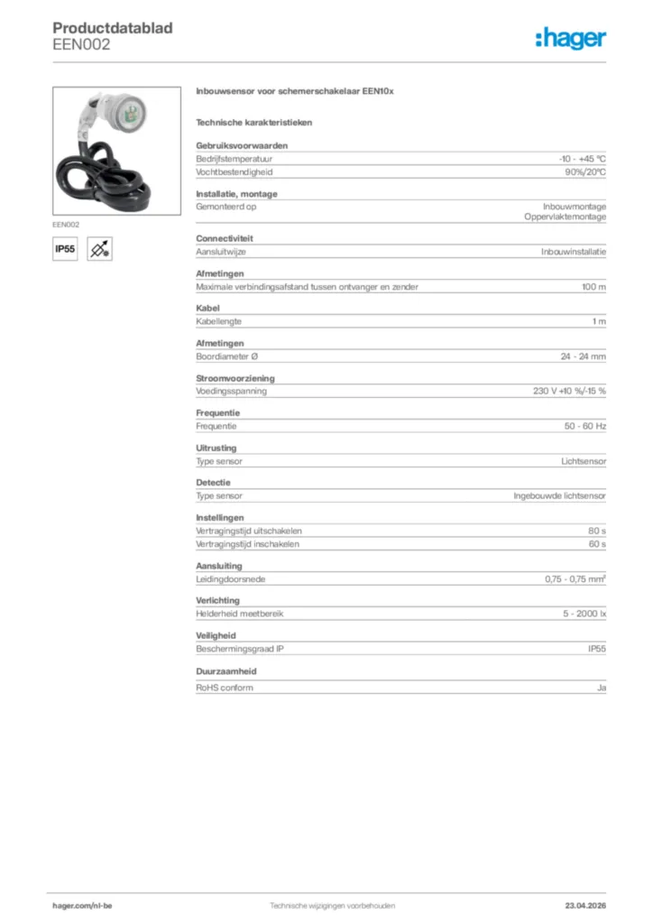 Afbeelding Hager Productdatablad EEN002 | Hager Belgium