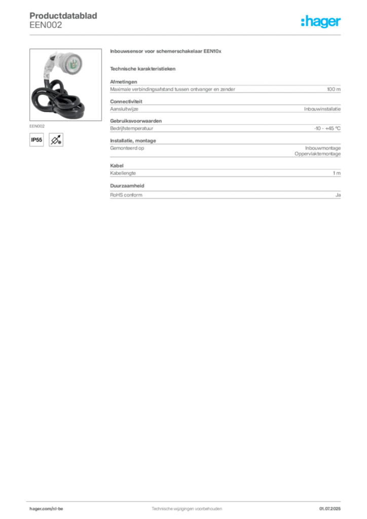 Afbeelding Hager Productdatablad EEN002 | Hager Belgium