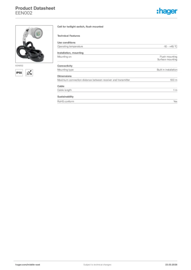 Image Hager Product data sheet EEN002  | Hager