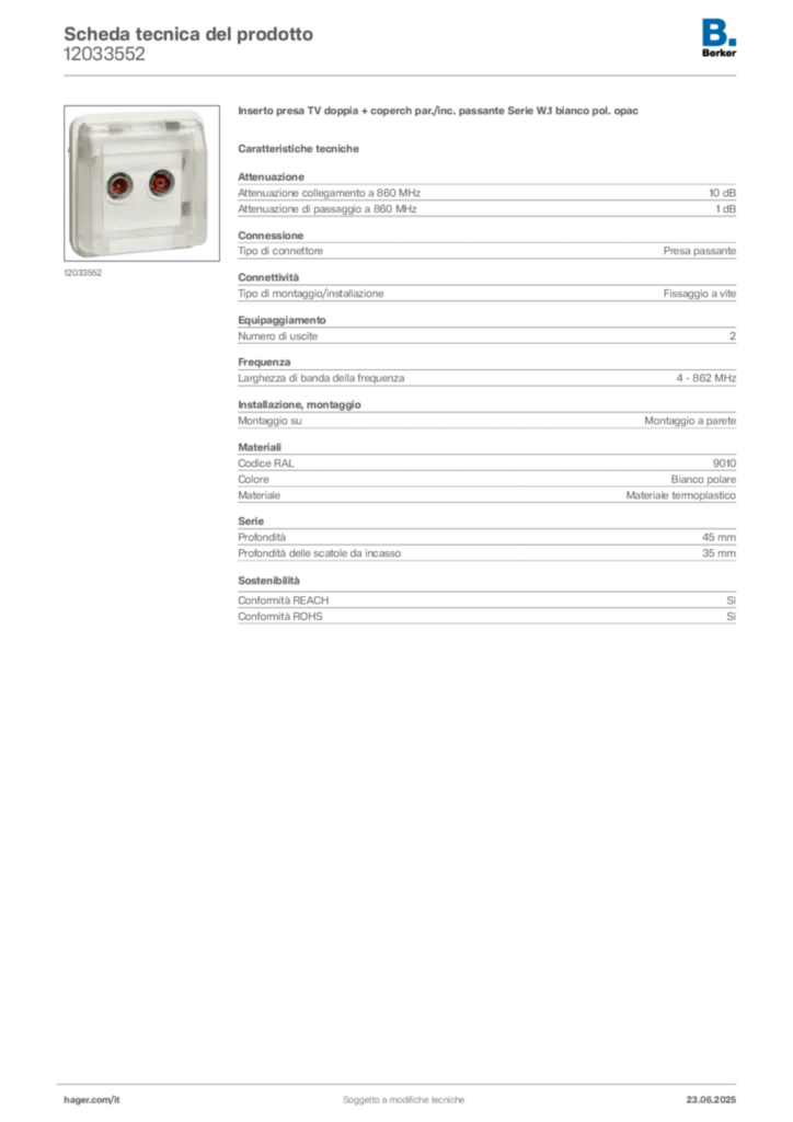 Immagine Berker Scheda tecnica del prodotto 12033552 | Hager Italia