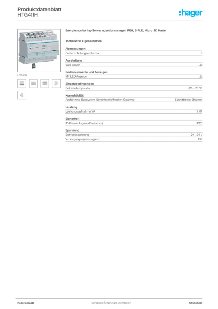 Hager Produktdatenblatt HTG411H