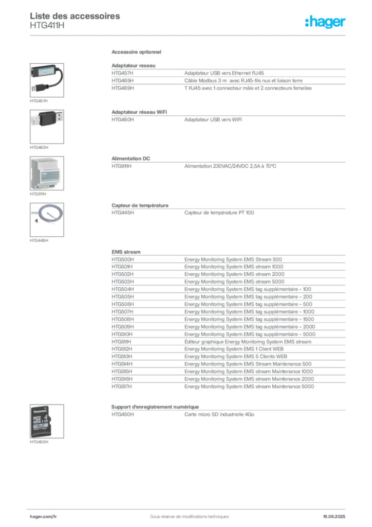 Image Hager Fiche technique du produit HTG411H | Hager France
