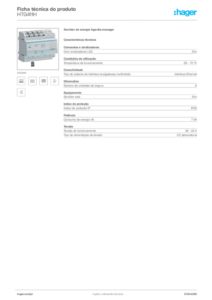 Imagem Hager Ficha técnica do produto HTG411H | Hager Portugal