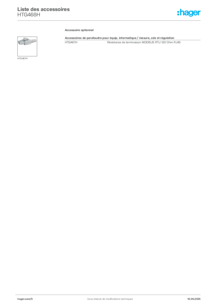 Image Hager Fiche technique du produit HTG468H | Hager France