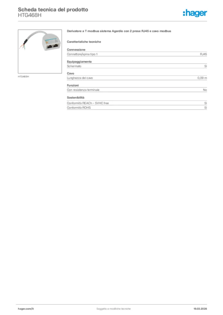 Immagine Hager Scheda tecnica del prodotto HTG468H | Hager Italia