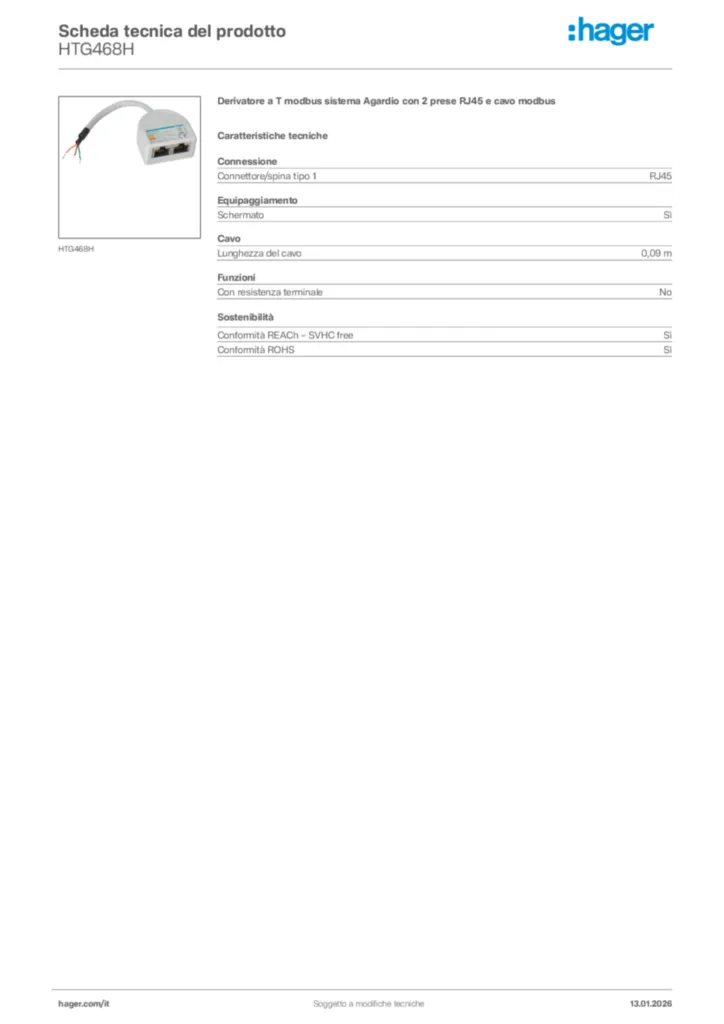 Immagine Hager Scheda tecnica del prodotto HTG468H | Hager Italia