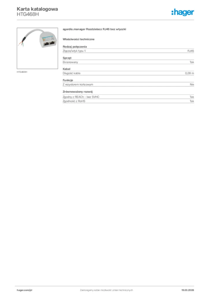 Zdjęcie Hager Karta katalogowa HTG468H | Hager Polska