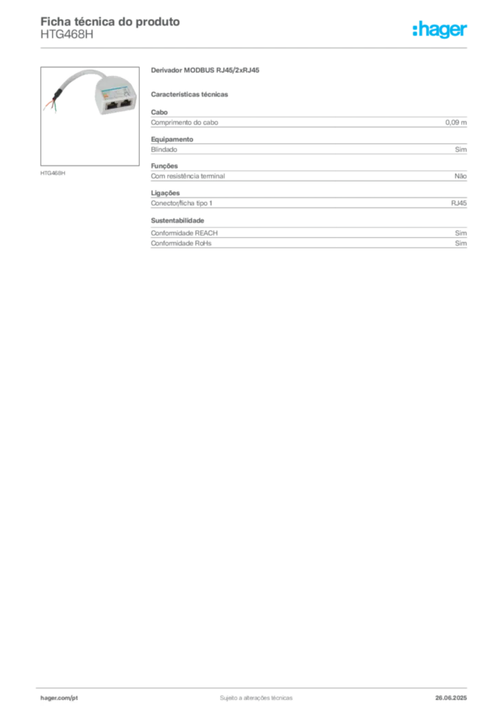 Imagem Hager Ficha técnica do produto HTG468H | Hager Portugal
