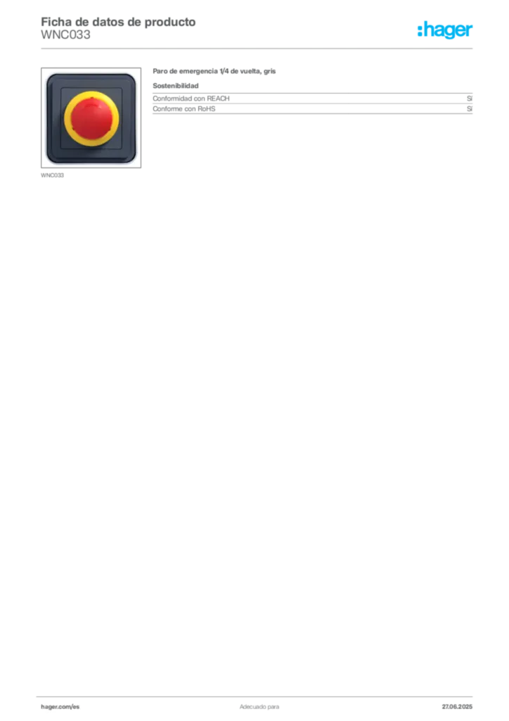 Imagen Hager Ficha de datos de producto WNC033 | Hager España