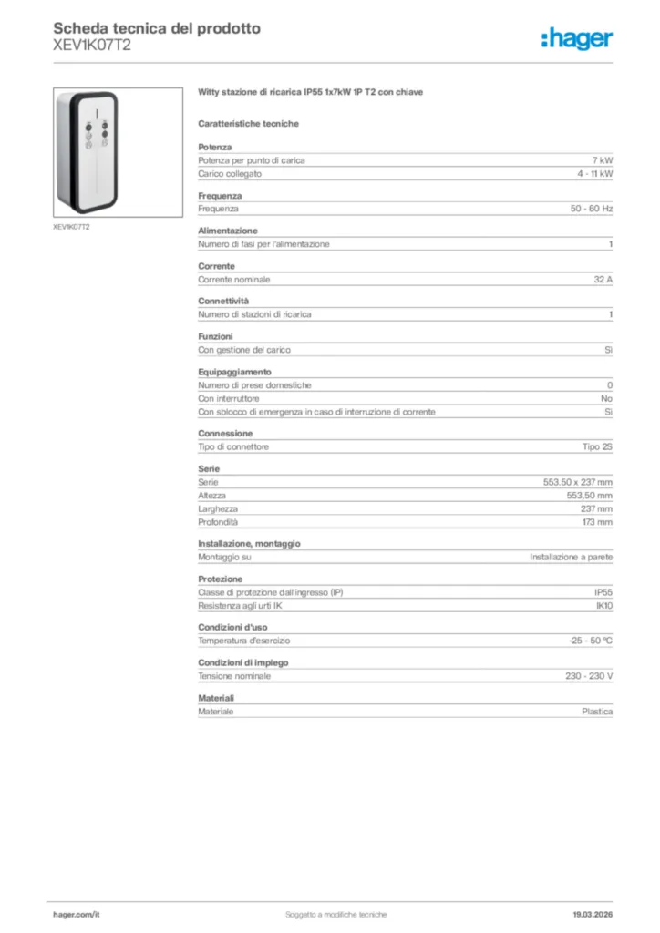 Immagine Hager Scheda tecnica del prodotto XEV1K07T2 | Hager Italia