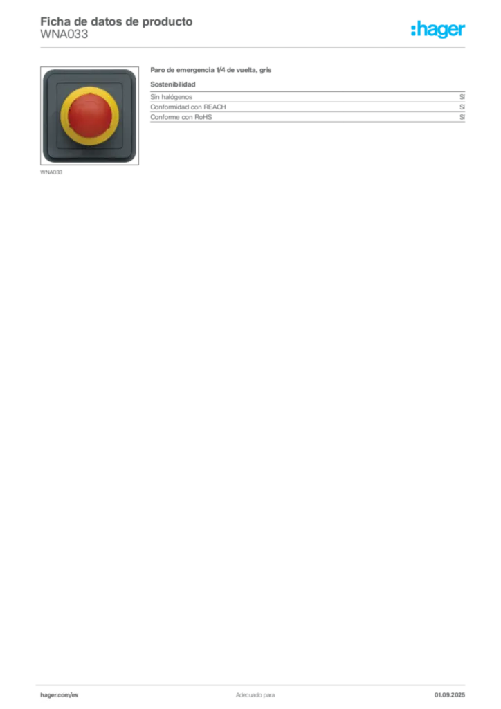 Imagen Hager Ficha de datos de producto WNA033 | Hager España