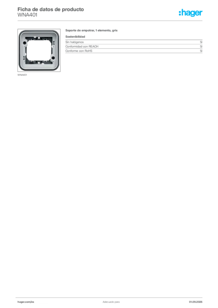 Imagen Hager Ficha de datos de producto WNA401 | Hager España
