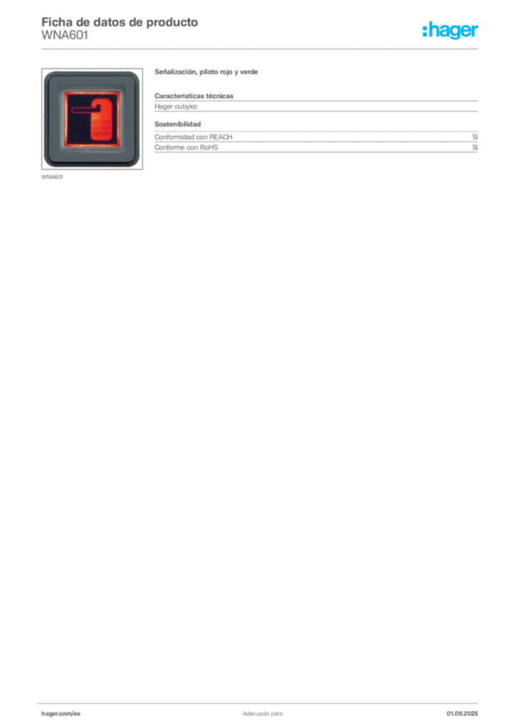 Imagen Hager Ficha de datos de producto WNA601 | Hager España