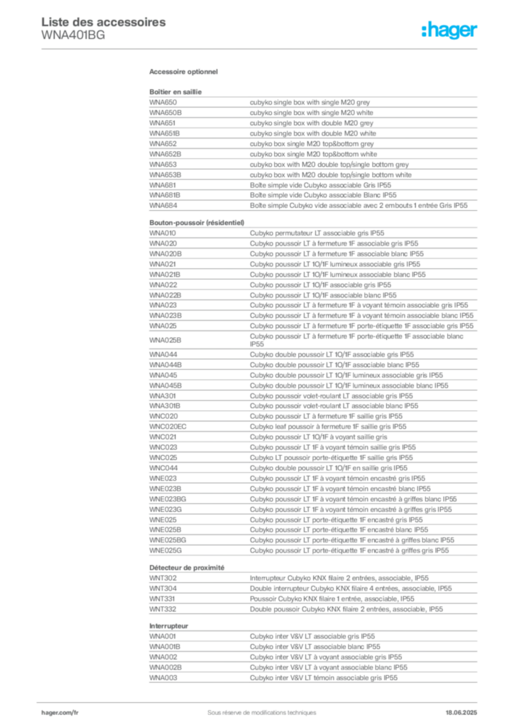 Image Hager Fiche technique du produit WNA401BG | Hager France