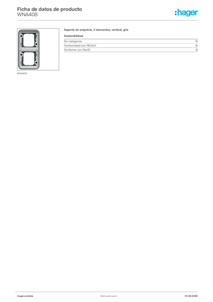 Imagen Hager Ficha de datos de producto WNA408 | Hager España